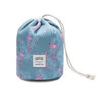 Makeup Bags for Women, Waterproof Round Travel Drawstring Make Up Organizer Cosmetic Bag (A Flamingo Blue)