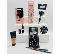 Makeup Beauty Bundle Set, 9 Piece Collection with Foundation, False Lashes, Eyelash Curler, Lipstick, Highlighter and More