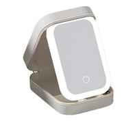 Makeup Box with Mirror, Makeup Organizer with Mirror, LED Lighted Cosmetic Holder, Dustproof Makeup Bag with Handle for Travel, Cream-White, Se référer au descriptif, Modern