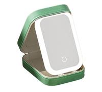 Makeup Box with Mirror, Makeup Organizer with Mirror, LED Lighted Cosmetic Holder, Dustproof Makeup Bag with Handle for Travel, Green, Se référer au descriptif, Modern