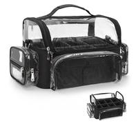 Makeup Brush Bag, Clear Makeup Brush Holder with Lid, Extra Large Capacity Travel Cosmetic Bag Makeup Artist Must Haves, Black Makeup Case, Make Up Organizers and Storage, with Adjustable Dividers,