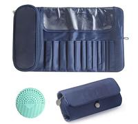 Makeup Brush Bag, Travel Makeup Brush Case Makeup Brush Holder Organizer Cosmetic Bag Portable Roll Up Brush Storage Bag for Makeup Brushes and Cosmetic Essentials, Dark Blue, Makeup Brush Bag
