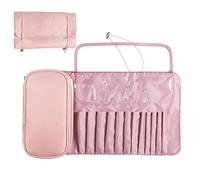 Makeup Brush Case - Compact Folding Tool Wrap Organizer | PU Pua Cappore Cosmetic Case Eyeliner Blush Clush Persotto, Carry Ready Travel Accessories Artists, pink, riferimento alla descrizione