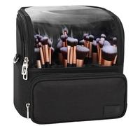 Makeup Brush Case Stand-up Makeup Cup Makeup Brush Holder Travel Professional Cosmetic Bag Artist Storage Bag Large Makeup Bag with Adjustable Divide, 01A-Black(X Large), Makeup Brush Case