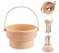 Makeup Brush Cleaner Mat 3 in 1 Silicone Makeup Brush Cleaner Bowl Cosmetic Brushes Cleaning Tool Organizer for Storage and Air Drying (Khaki)