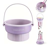 Makeup Brush Cleaner Mat 3 in 1 Silicone Makeup Brush Cleaner Bowl Cosmetic Brushes Cleaning Tool Organizer for Storage and Air Drying (Purple)