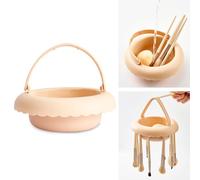 Makeup Brush Cleaner Mat with Handle, 3 in 1 Portable Silicone Makeup Brush Cleaner Bowl, Cosmetic Brushes Cleaning Tool Organizer for Storage and Air Drying, Beige