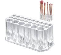 Makeup Brush Holder 26 Slots Clear Makeup Brush Organizer Multi Size Slots Plastic Cosmetic Display Storage Pen Holder for Bathroom Countertop Vanity Hold Lip Gloss, Liners