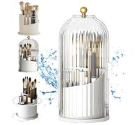 Makeup Brush Holder for Vanity,Concealed Toothbrush Holder,Toothbrush Organizer with Cover,360 Rotating Waterproof Dustproof 3 Slots Covered Makeup Brush Holder for Vanity Desktop Bathroom Countertop