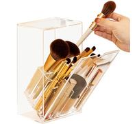 Makeup Brush Holder Makeup Brush Holder with Lid, Clear Organizer Beveled Mouth Design Cosmetic Dustproof Cosmetic Organiser Storage Box