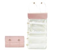 Makeup Brush Holder | Makeup Brush Roll up Case Pouch Holder | Foldable Travel Toiletry Bag for Women, with 4 Detachable Removable Zipper Clear Pouches, for Bathroom Shower