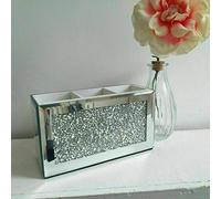 Makeup Brush Holder Organiser Crushed Diamond Jewel Mirror Beauty box Makeup Brush Cup Container Storage Case, 3 Compartments Make up Brushes Holder White