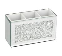 Makeup Brush Holder Organiser Crushed Diamond Mirror Jewel Beauty box Cup Container Storage Case, 3 Compartments UK