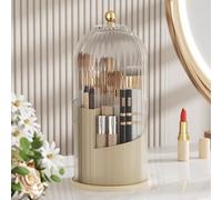 Makeup Brush Holder Organizer 360 Rotating Beauty Brushes Storage, Makeup Brush Holder with Lid, Waterproof Dustproof Beauty Brushes Storage for Vanity (Transparent) (transparent)