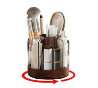 Makeup Brush Holder Organizer 6 Compartments 360 Degree Rotating Removable Transparent Makeup Brush Container for Cosmetics Nail Gel Lipstick Perfume Cosmetic Makeup Brush Holder Container, Dark