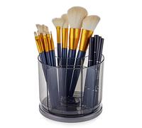 Makeup Brush Holder Organizer -Rotating 360° Clear Storage Cup Containers for Vanity, Desk, Countertop, Spinning Pen Holder for Desk, Round Make up Brush Stand with 5 Slots (Grey)