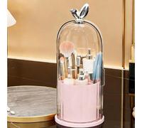 Makeup Brush Holder Organizer - Toothbrush Holders with Sliding Lid,New Upgraded 3 Slots Bathroom Organizer Countertop,360 Rotating Clear Dustproof Make Up Organizers for Vanity Bathroom Countertop