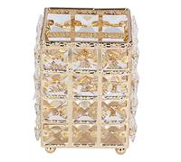 Makeup Brush Holder Premium Acrylic Cosmetic Organizer with Stainless Steel Base Elegant Storage Cup for Brushes Cosmetics Jewelry Home Office Vanity 11.7x9.2x9.2cm (Gold)