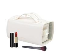 Makeup Brush Holder, Travel Cosmetic Bag, Removable Clear Compartments 9.84x4.72in, Compact and Authentic, PU Leather Toiletry Case for Travel, Organization, White., Se référer au descriptif, Refer to