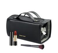 Makeup Brush Holder, Travel Cosmetic Bag, Removable Clear Compartments 9.84x4.72in, Compact and Authentic, PU Leather Toiletry Case for Travel, Organization, Black, Se référer au descriptif, Refer to