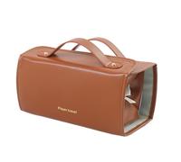 Makeup Brush Holder Travel, Roll-up Cosmetic Bag, Portable Makeup Brush Holder, PU Leather Toiletry Bag, Clear Compartment Organizer, Travel Makeup Brush Case, Foldable Makeup Bag, brown,