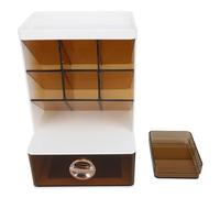 Makeup Brush Holder with Drawer Desktop Stationery Supplies Storage Box for Office School Vanity White and Dark Brown