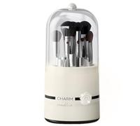 Makeup Brush Holder with Lid, 360 Rotating Makeup Organiser Multifunction Clear Dustproof Skincare Cosmetic Tools Storage Organizer Pencil Pen Holder for Vanity Desktop Bathroom Countertop