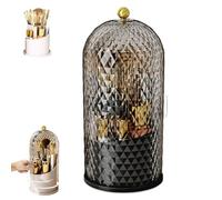 Makeup Brush Holder with Lid, 360 Rotating Toothbrush Holder, Concealed Organizer with Sliding Lid, Make up Brush Holder Organizer for Vanity Desktop Bathroom Countertop (Black)