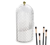 Makeup Brush Holder with Lid, Cosmetic Display Cases 360°Rotating, Large Capacity Elegant Design Secure Storage Makeup Brush Organizer