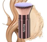 Makeup Brush Kabuki Face Brushes Retractable Travel Blush Brush Portable Flawless for Foundation, Powder Blush, Bronzer, Buffing, Liquid, Cream, Cruelty Free with Cover(Flat-Head)