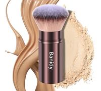 Makeup Brush Kabuki Face Brushes Retractable Travel Blush Brush Portable Flawless for Foundation, Powder Blush, Bronzer, Buffing, Liquid, Cream, Cruelty Free with Cover(Round-Head)