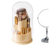 Makeup Brush Organizer-9.25x4.72 Inch Lipstick Storage Box, 360° Rotating Dustproof Storage Container with Lid for Brushes, Office Room, Light Yellow, Se référer au descriptif, Refer to description