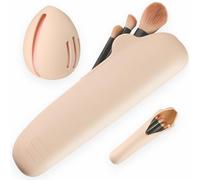 Makeup Brush Organizer And Makeup Sponge Holder Set Anti-Fall Out Buckle Makeup Brush Holder For Traveling Breathable Silicone Blender Sponge Case Makeup Tools Travel Essentials For Women White