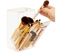 Makeup Brush Organizer Clear Makeup Brush Organizer with Lid Beveled Mouth Design Makeup Brush Holder Dustproof Cosmetic Organiser Storage Box for Dressing Tables Vanity