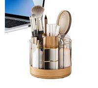 Makeup Brush Organizer Tower - Transparent Acrylic Holder Display, Six Slot Rotating Storage Stand, Cosmetic Arrangement Unit | Manual 360 Degree Turning System Compact Styling Organizer For Vanity