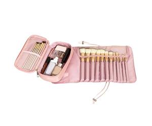Makeup Brush Roll - Travel Case, Cosmetic Tool Holder, Portable Beauty Organiser, Waterproof, Foldable Storage Design, Robust Carrying Structure with Multiple Pockets for Daily Brewing