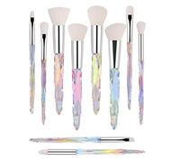 Makeup Brush Set 10 Piece Essential Make-up Brushes Kit for Powder Liquid Cream Cosmetics Blending Blush Concealer Brushes Transparent Plastic Handle (White)