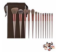 Makeup Brush Set, 13 Piece Professional Cosmetic Brushes with Pouch, Synthetic Bristles, Hypoallergenic for Face and Eye Application, Face & Eye Brush Set for Beginners to Pros (Brown)