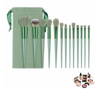 Makeup Brush Set, 13 Piece Professional Cosmetic Brushes with Pouch, Synthetic Bristles, Hypoallergenic for Face and Eye Application, Face & Eye Brush Set for Beginners to Pros (Cyan)
