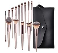 Makeup Brush Set 14 pcs,champagne colour, Premium Synthetic Foundation Powder Concealers Eye shadows Blush Makeup Brushes,Soft Bristles, with black bag