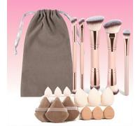 Makeup Brush Set - 18PCS Travel Makeup Brushes, Real Techniques Brush Set with loose powder puff for Foundation, Concealer, Powder, Eye Shadows, Blush, Professional Make up Brush Set for Women(Beige)