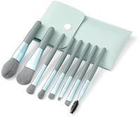 Makeup Brush Set - 8 Pcs Mini Cosmetic Brushes with Storage Case for Foundation, Blush, Eyeshadow, Contour & Highlighter (Blue Gray)