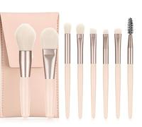 Makeup Brush Set - 8 Pcs Mini Cosmetic Brushes with Storage Case for Foundation, Blush, Eyeshadow, Contour & Highlighter (Light Peach)