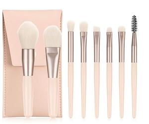Makeup Brush Set - 8 Pcs Mini Cosmetic Brushes with Storage Case for Foundation, Blush, Eyeshadow, Contour & Highlighter (Light Peach)
