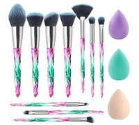 Makeup Brush Set Glamour Gaze 13Pcs Crystal Handles Makeup Brushes Sets Eyeshadow Eyebrow Foundation Brush Set With Makeup Sponge Blender Beauty and Brush Egg