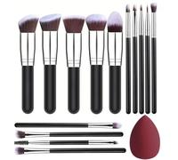 Makeup Brush Set Is A Must-have Series For Women's Travel, With Smooth Application Tools(14PCS Silver Black 2)