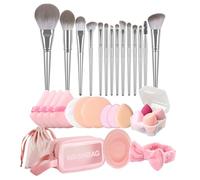 Makeup Brush Set, Makeup Brush Set with Triangle, Rounds and Mini Powder Puff, Cosmetic Sponge, Cleaning Mat, Carry Bag, Makeup Tool Set for Foundation, Powder, Concealer, Eyeshadow