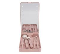 Makeup Brush Set, Travel Makeup Brushes with Rotatable Foldable LED Mirror Makeup Brush Set with Mirror Multifunctional Cosmetic Brushes Kit for Home Dormitory Travel