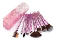 Makeup Brush Set with Storage Barrel | 12 Pcs Professional Cosmetic Brushes for Foundation, Blush, Powder, Eyeshadow & Highlighter (Shiny Purple)