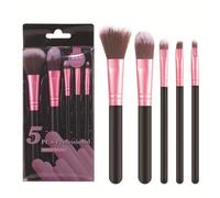 Makeup Brush Set Wooden Handle Nylon Hair Makeup Brush Cosmetic Tools 5pcs Travel Makeup Brush (Pink, One Size)
